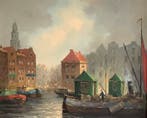 Hollandse School (XX) - Zicht op grachten van Oud Amsterdam.