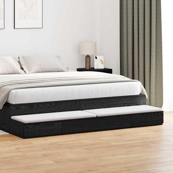 vidaXL Bedlades Zwart Eiken 200 x 36,5 x 16,5 cm Bewerkt, Verzenden, Nieuw, Hout, Minder dan 45 cm
