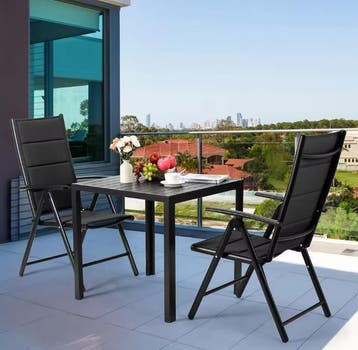 Set 2 Opvouwbare Tuinstoelen Zwart – Aluminium, Verstelbaar, Verzenden, Nieuw, Aluminium, Inklapbaar