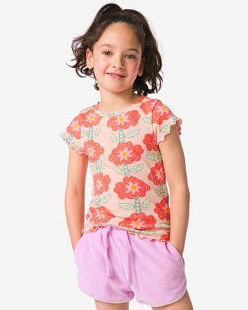 HEMA Kinder T-shirt jersey bloemen lichtroze, Verzenden, Nieuw