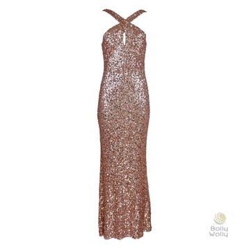 Rinascimento • maxi jurk pailletten • M, Kleding | Dames, Jurken, Maat 38/40 (M), Bruin, Verzenden, Rinascimento