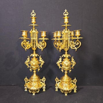 Pendule (2) Lodewijk XVI-stijl - Verguld brons - 1850-1900 -