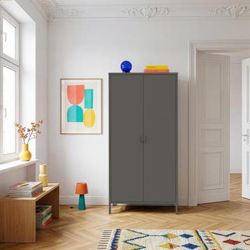 Kledingkast Esteli 2-deurs 170x80x45 cm zwart [en.casa], Huis en Inrichting, Verzenden, Nieuw