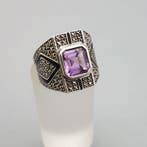 Zilver, Art Deco, Amethist(Getest) - Ring - + zwarte