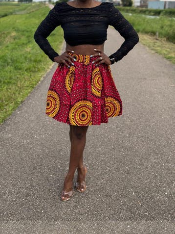 Afrikaanse print mini rok - Rode Dotted Patterns - S, Kleding | Dames, Ophalen of Verzenden, Nieuw