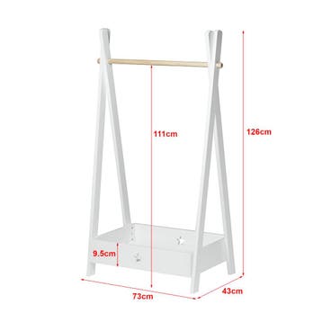 [en.casa] Kinder kledingrek Laxe 126x73x43 cm wit en houtkle, Kinderen en Baby's, Verzenden, Nieuw