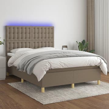 vidaXL Boxspring met matras en LED stof taupe 140x190 cm, Verzenden, Stof, Nieuw, Tweepersoons