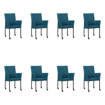 Set van 8 Leren eetkamerstoelen Comfort met wieltjes en, Ophalen of Verzenden, Nieuw, Leer