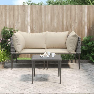 vidaXL 3-delige Loungeset met kussens poly rattan grijs, Verzenden, Nieuw, Loungeset