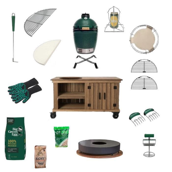 Big Green Egg Medium Ultimate Set Meranti Opslag, Tuin en Terras, Houtskoolbarbecues, Nieuw, Ophalen of Verzenden