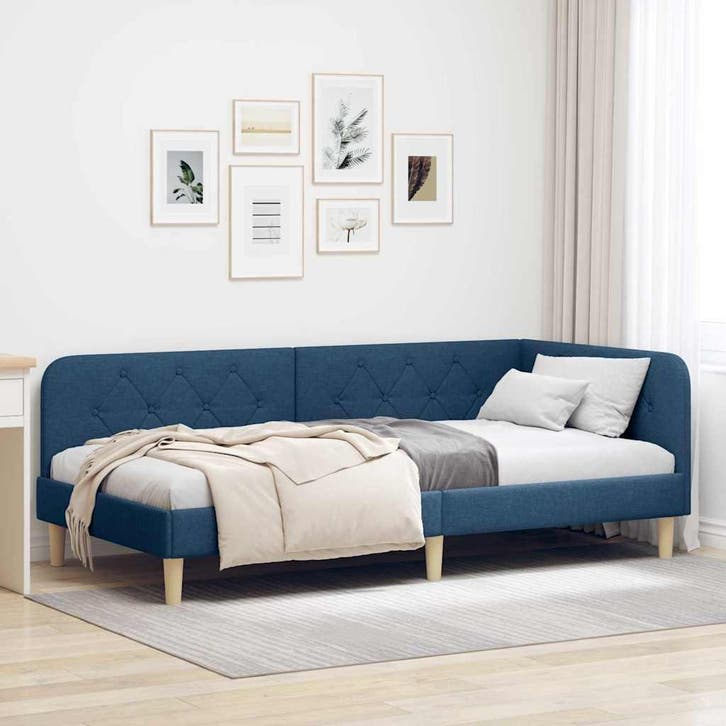 vidaXL Hoekbedframe Blauw 100 x 200 cm Stof, Huis en Inrichting, Slaapkamer | Bedden, Blauw, Nieuw, Stof, Verzenden