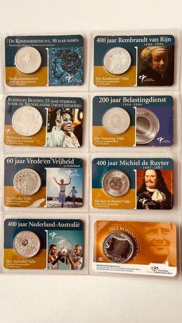 Nederland. 5 Euro / 10 Euro 2004/2013 (8 coincards) (Zonder