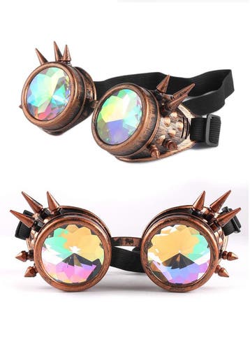 KIMU® Goggles Steampunk Bril Spikes Koper Montuur Caleidosco, Ophalen of Verzenden, Nieuw, Feestartikel, Carnaval