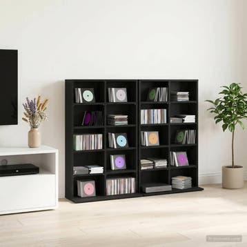 vidaXL CD Kast 2 st Zwart eiken 65 x 23,5 x 97,5 cm Bewerkt, Verzenden, Nieuw