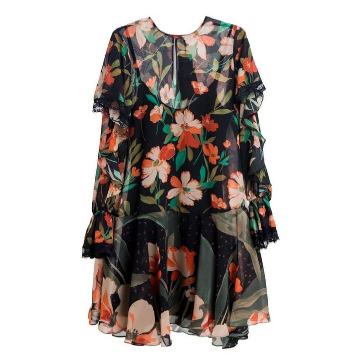 Twinset • zwarte jurk met bloemen • XXS (IT38), Kleding | Dames, Jurken, Zwart, Nieuw, Maat 34 (XS) of kleiner, Verzenden