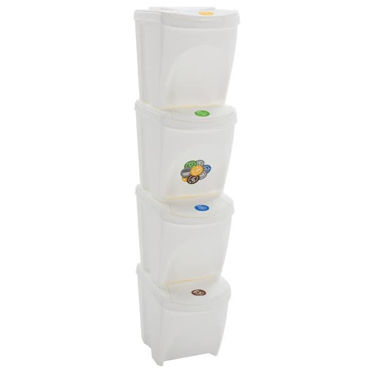 vidaXL Vuilnisbakken 4 st stapelbaar 100 L polypropeen wit, Huis en Inrichting, Woonaccessoires | Prullenbakken, Nieuw, Verzenden