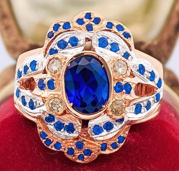 Zonder minimumprijs - Ring - 9 kt. Roségoud, Zilver Saffier, Nieuw