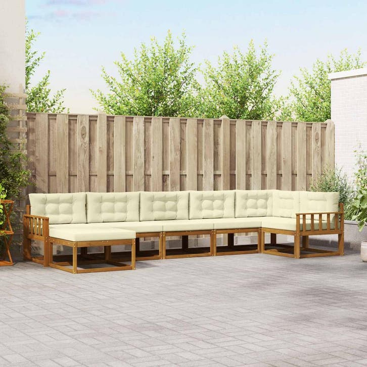 vidaXL Buiten bankenset met kussen 7 pcs Natuurlijk en Crème, Huis en Inrichting, Overige Huis en Inrichting, Nieuw, Verzenden