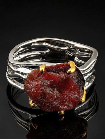 Natuurlijke ruwe robijnring - 925 sterlingzilver - Uniek