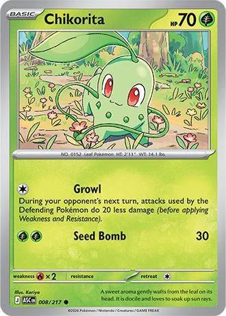 Chikorita 008/217 Ascended Heroes, Ophalen of Verzenden, Nieuw, Losse kaart, Foil
