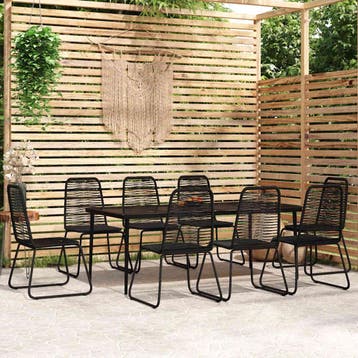 vidaXL 9-delige Tuinset zwart, Verzenden, Nieuw, 8 zitplaatsen, Rvs