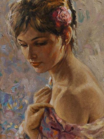 Escuela Realista Europea (XX) - Retrato de Dama, Antiek en Kunst