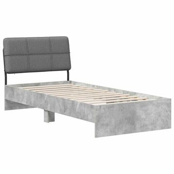 vidaXL Eenpersoonsbed met hoofdbord Betongrijs en lichtgrijs, Verzenden, Nieuw, Grijs, Hout