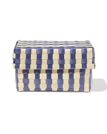 HEMA Mand 20x15cm met deksel geblokt blauw laag geprijsd, Huis en Inrichting, Verzenden, Nieuw