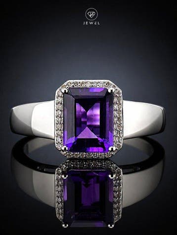 Smaragdgesneden Amethist Ring - 925 Sterling Zilver - Paarse
