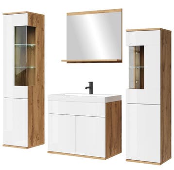 Badkamermeubel Nobel XL 60 x 35 cm Eiken met Wit Badmeubel, Verzenden, Nieuw, Wastafelkast