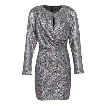 Ibana • zilveren pailletten jurk Felicity • 34, Kleding | Dames, Jurken, Verzenden, Nieuw, Maat 34 (XS) of kleiner, Grijs