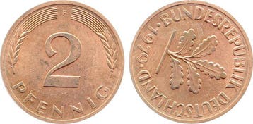 Duitsland Fehlpraegung 2 Pfennig 1979 F Stempeldrehung ca..., Verzenden