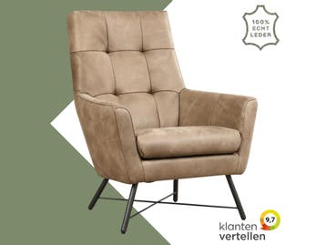 Leren fauteuil Proud - Kenia Taupe (taupe/bruin), Nieuw, Ophalen of Verzenden, 75 tot 100 cm, Industrieel, Modern