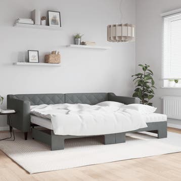 vidaXL Slaapbank onderschuifbed matrassen 90x200 cm stof, 90 cm, Eenpersoons, Verzenden, Nieuw