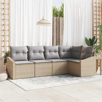 vidaXL Tuinbankenset 5 st Beige en Licht Grijs poly rattan, Verzenden, Nieuw, 5 zitplaatsen