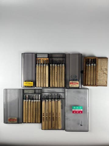 Japanse vintage houtsnijbeitels, 28-delige set – gereedschap