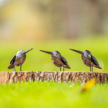 Drie metalen ijsvogels - Figuur - Metaal, Antiek en Kunst
