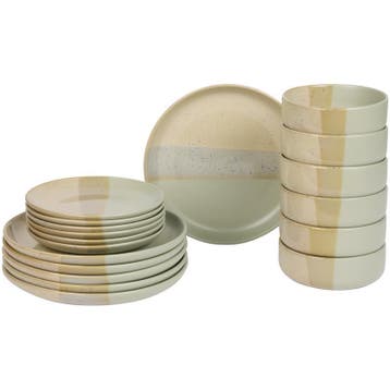 Azur serviesset met gespikkeld design - beige/groen -, Verzenden, Nieuw