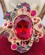 Zonder minimumprijs - Ring - 9 kt. Roségoud, Zilver Robijn -, Nieuw