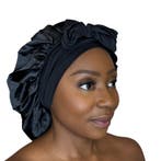 Satijnen Haar Bonnet met Banden - Zwart (Satijnen Slaapmuts, Ophalen of Verzenden, Nieuw