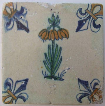 Tegel - Gekleurde Keizerskroon bloem - 1600-1650
