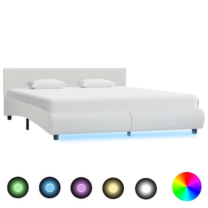 vidaXL Bedframe met LED kunstleer wit 180x200 cm, Huis en Inrichting, Slaapkamer | Bedden, 80 cm, 200 cm, Wit, Eenpersoons, Nieuw