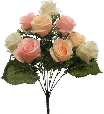 Zijden rozen ivory pink peach knop met gips grote bloem, Ophalen of Verzenden, Nieuw
