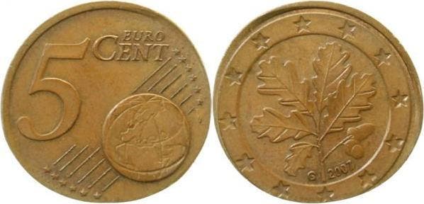 Duitsland Fehlpraegung 2007 5 Cent auf 2 Cent Rohling gep..., Postzegels en Munten, Munten | Europa | Niet-Euromunten, Verzenden