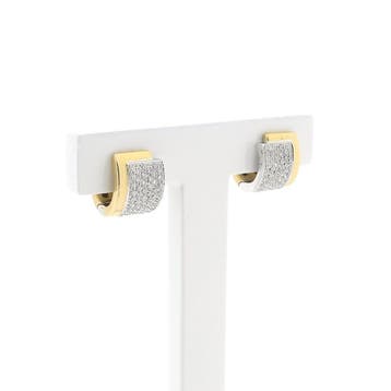 Bicolor gouden klapcreolen pavé met diamanten; ca. 0,51 ct., Sieraden, Tassen en Uiterlijk, Gebruikt, Ophalen of Verzenden, Met edelsteen