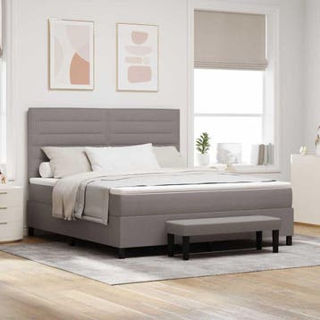 vidaXL Boxspringbed met hoofdeinde Taupe 180 x 200 cm Stof, Verzenden, Nieuw, Tweepersoons, Stof