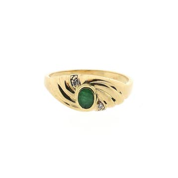 Gouden ring met smaragd en zirconia; 14 karaat; ringmaat 19, Sieraden, Tassen en Uiterlijk, Gebruikt, 19 tot 20, Ophalen of Verzenden