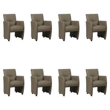 Set van 8 Leren eetkamerstoelen Pleasure - Toledo Smog, Ophalen of Verzenden, Nieuw, Leer