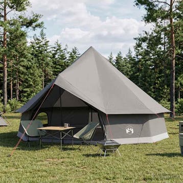 vidaXL Tipi Tent 10-persoons Bruin Grijs Polyester en staal, Caravans en Kamperen, Tenten, Verzenden, Nieuw, Tot en met 2