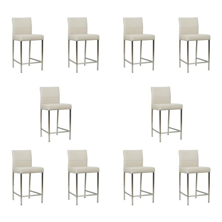 Set van 10 Leren barkrukken Bright laag - Toledo Misty, Huis en Inrichting, Barkrukken, Nieuw, Leer, Ophalen of Verzenden